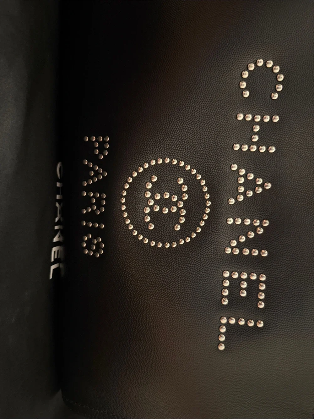 CHANEL Black Studded Logo Tote with Chain-Detail Handles - Picture 6 of 13